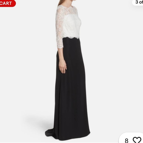 New Tadashi Shoji Lacecrepe Gown in Ivory and Black - Picture 5 of 10